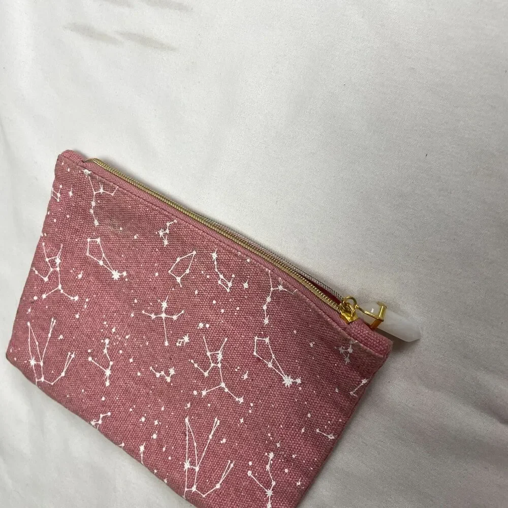 Ipsy Makeup Bag Pink Star Consellations Zipper Pouch Coin Wallet Purse Accessory